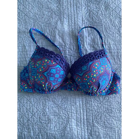 Aeri Blue Floral Push Up Swim Bikini Top Size 34 C - Picture 1 of 3